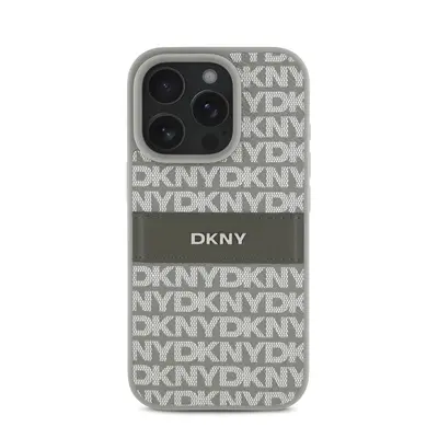 DKNY PU Leather Repeat Pattern Tonal Stripe iPhone 16 Pro Max tok, bézs