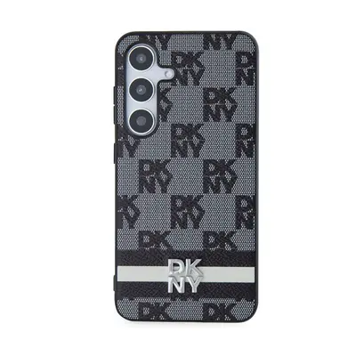 DKNY PU Leather Checkered Pattern and Stripe Samsung Galaxy S24+ tok, fekete