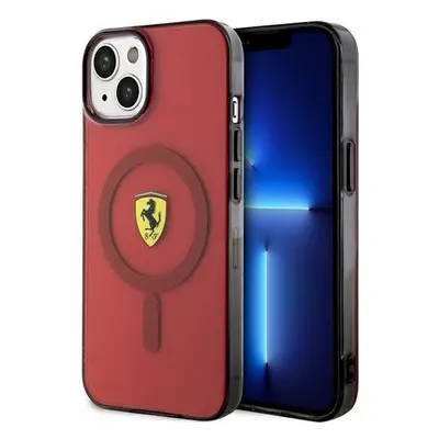 Ferrari Translucent iPhone 14 / 15 / 13 MagSafe kompatibilis kemény hátlap tok, piros FEHMP14SUR