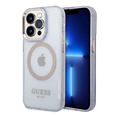 Guess Gold Outline Translucent MagSafe Apple iPhone 14 Pro Max hátlap tok, lila