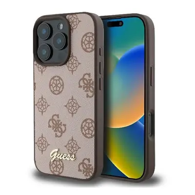 Guess Peony Script iPhone 16 Pro Max MagSafe kemény hátlap tok, barna GUHMP16XPGPYSW