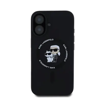 Karl Lagerfeld Silicone KC Heads Ring Apple iPhone 16 hátlap tok, fekete KLHMP16SSCMKCRHK