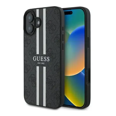 Guess 4G Printed Stripes iPhone 16 MagSafe hátlap tok, fekete GUHMP16SP4RPSK