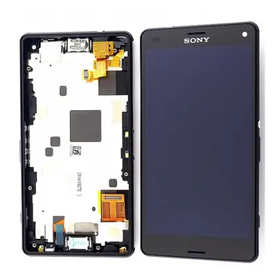 Sony Xperia Z3 Compact kompatibilis LCD modul kerettel, OEM jellegű, fekete, Grade S+