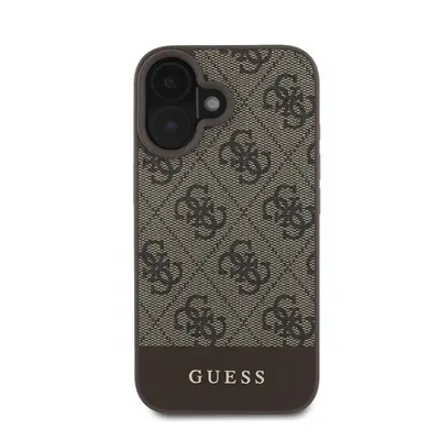 Guess 4G Bottom Stripe Apple iPhone 16 hátlap tok, barna GUHCP16SG4GLBR