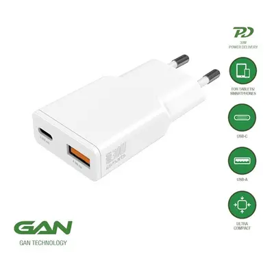 4smarts PDPlug Duos Slim USB-C-USB-A hálózati adapter 30W,GaN, 1A, fehér