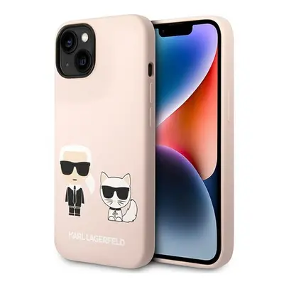 Karl Lagerfeld Silicone Karl & Choupette Apple iPhone 14 Magsafe hátlap tok, halvány rózsaszín