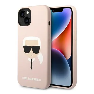 Karl Lagerfeld Silicone Karl&#039;s Head Apple iPhone 14 Magsafe hátlap tok, halvány rózsaszín