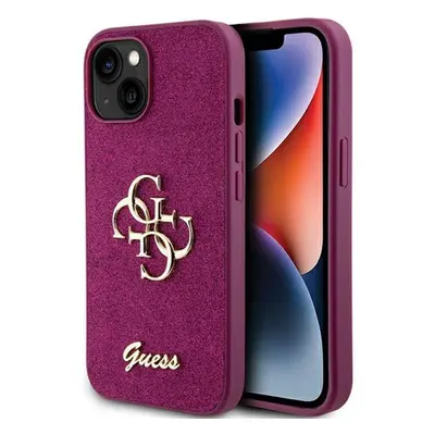 Guess Glitter Script Big 4G Apple iPhone 15 hátlap tok, lila