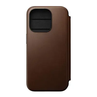 Nomad Modern Leather Folio iPhone 15 Pro flip tok, barna