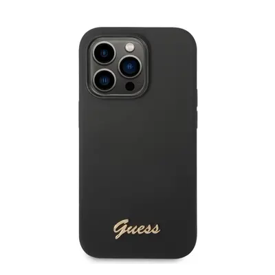 Guess Liquid Silicone Metal Logo Apple iPhone 14 Pro hátlap tok, fekete