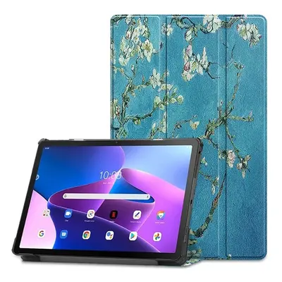 Lenovo Tab M10 Plus (10.61) (3. generáció) TB125 / TB128, mappa tok, virág minta, Trifold, kék/s