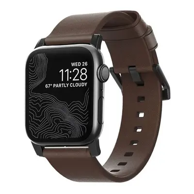 Nomad Leather Apple Watch 42/44/45/49mm bőr szíj, barna fekete csattal