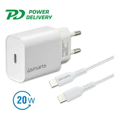 4smarts hálózati gyorstöltő adapter Type-C + 1.5m Type-C / Type-C kábel, 20W, fehér