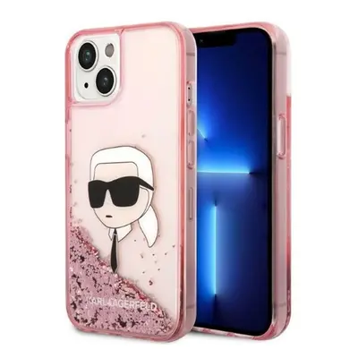 Karl Lagerfeld Glitter Karl Head Apple iPhone 14 hátlap tok, rózsaszín