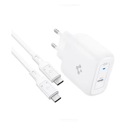 Spigen PowerArc PE2015 hálózati töltő adapter Type-C + Type-C / Type-C kábel, GaN, 45W, fehér