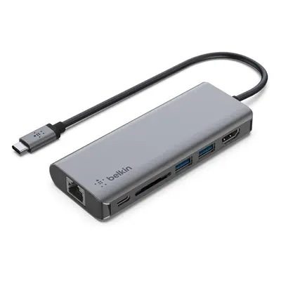 Belkin Connect Type-C USB Hub, 2XUSB 3.0, Type-C. HDMI, Gigabit Ethernet, SD kártyaolvasó, szürk