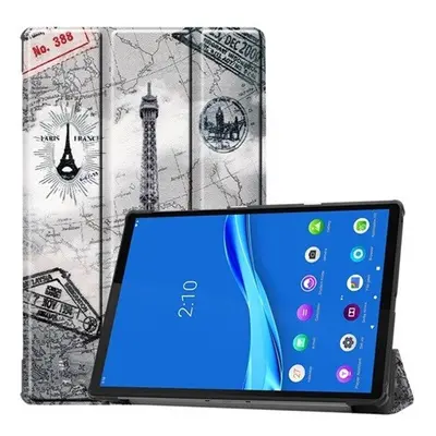 Lenovo Tab M10 Plus (10.3) TB-X606F, mappa tok, Eiffel torony, térkép minta, Trifold, szürke