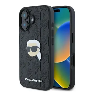 Karl Lagerfeld Monogram Karl Head Pin iPhone 16 kemény hátlap tok, fekete KLHCP16SPGKLKIPK