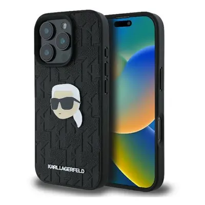 Karl Lagerfeld Monogram Karl Head Pin iPhone 16 Pro kemény hátlap tok, fekete KLHCP16LPGKLKIPK