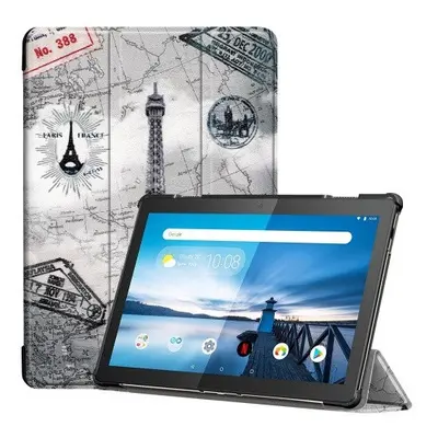 Lenovo Tab M10 (10.1) TB-X605F, mappa tok, Eiffel torony, térkép minta, Trifold, szürke