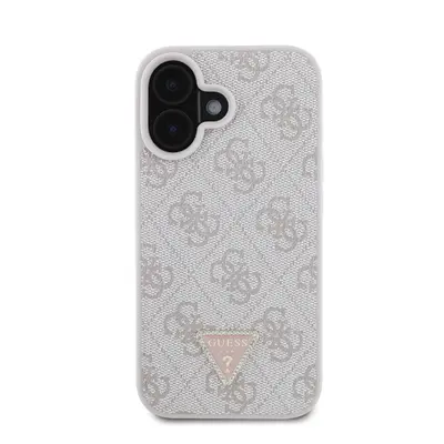 Guess PU 4G Strass Triangle Metal Logo Apple iPhone 16 hátlap tok, rózsaszín