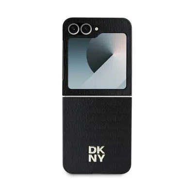 DKNY PU Leather Repeat Pattern Stack Logo Samsung Galaxy Z Flip6 hátlap tok, fekete