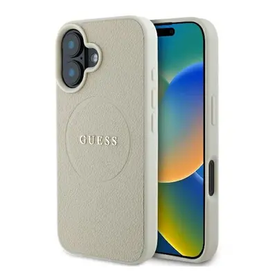 Guess Grained Ring iPhone 16 MagSafe kemény hátlap tok, bézs GUHMP16SPGHSMME