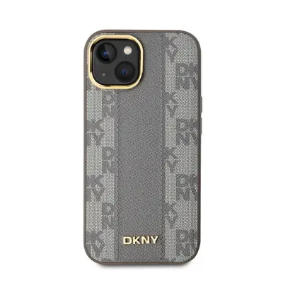 DKNY PU Leather Checkered Pattern iPhone 15 MagSafe tok, bézs