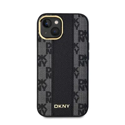 DKNY PU Leather Checkered Pattern iPhone 15 MagSafe tok, fekete