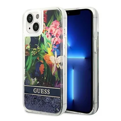 Guess Flower Liquid Glitter Apple iPhone 14 Plus hátlap tok, kék