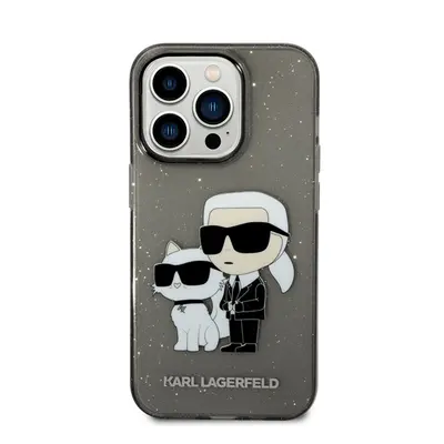 Karl Lagerfeld Liquid Glitter Karl and Choupette NFT hátlap tok Apple iPhone 14 Pro Max, fekete