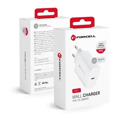 Forcell F-Energy TFK-TC-25WPD USB-C töltő adapter, PD, QC4.0, 3A, 25W, fehér