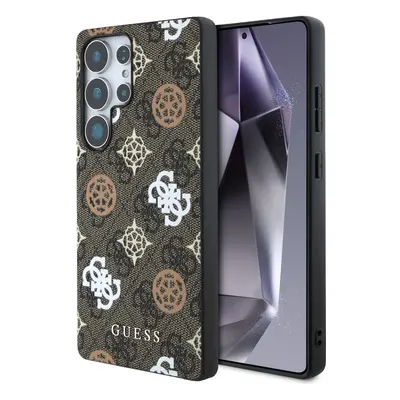 Guess 4G Printed Colored Peony Pattern Samsung Galaxy S25 Ultra MagSafe kemény hátlap tok, barna