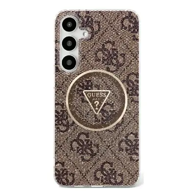 Guess 4G Glitter Triangle Buttons Samsung Galaxy S25 MagSafe kemény hátlap tok, barna