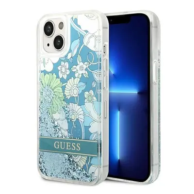 Guess Flower Liquid Glitter Apple iPhone 14 hátlap tok, zöld