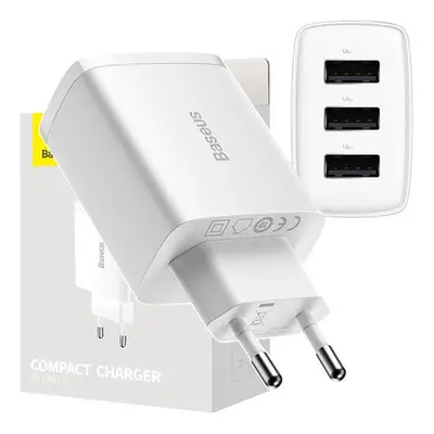 Baseus 3xUSB hálózati gyortöltő, 17W, fehér