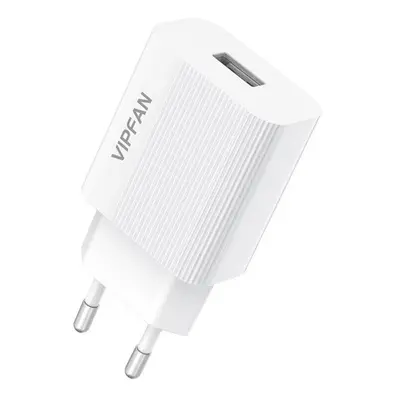 Vipfan E01 USB-A hálózati töltő adapter, 2,4A, fehér