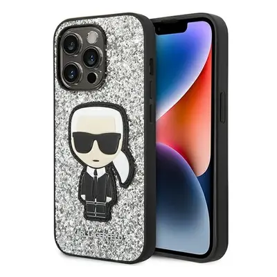 Karl Lagerfeld Glitter Flakes Ikonik Apple iPhone 14 Pro hátlap tok, ezüst