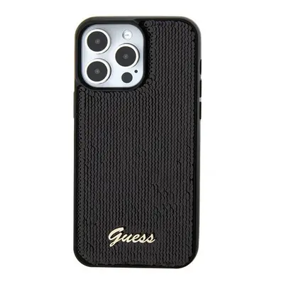 Guess Sequin Script Metal Apple iPhone 15 hátlap tok, fekete