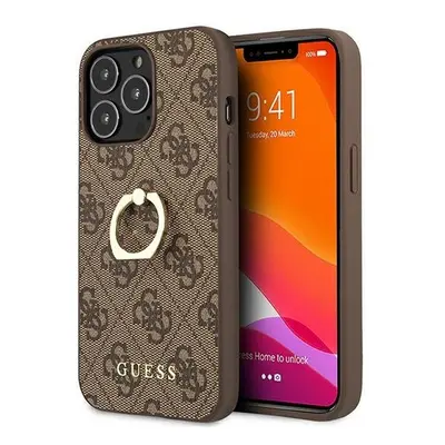 Guess PU 4G Ring Apple iPhone 13 Pro hátlap tok, barna