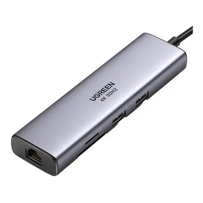 Ugreen USB-C Multifunkciós Adapter Hub, 2x USB 3.0, HDMI, RJ45, SD/TF, ezüst