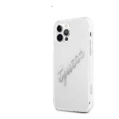 Guess PU Vintage Script Silver Logo Apple iPhone 12 Pro Max hátlap tok, átlátszó