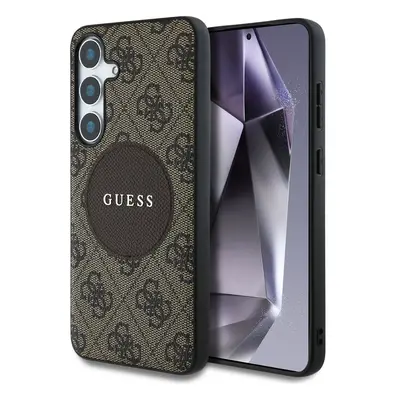 Guess 4G Round Patch Classic Logo Samsung Galaxy S25 MagSafe kemény hátlap tok, barna