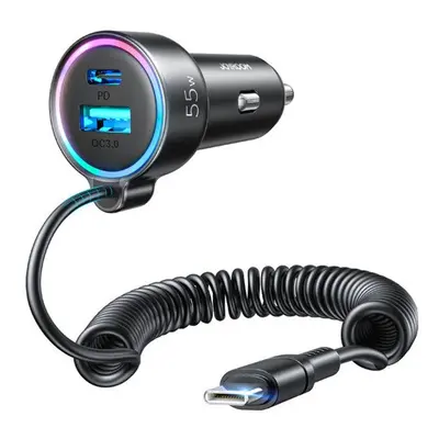 Joyroom 3in1 USB-C autós gyors töltő adatkábel, 1,5m, 55W, fekete