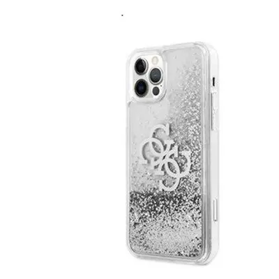 Guess TPU Big 4G Liquid Glitter Silver Apple iPhone 12 Pro Max hátlap tok, átlátszó