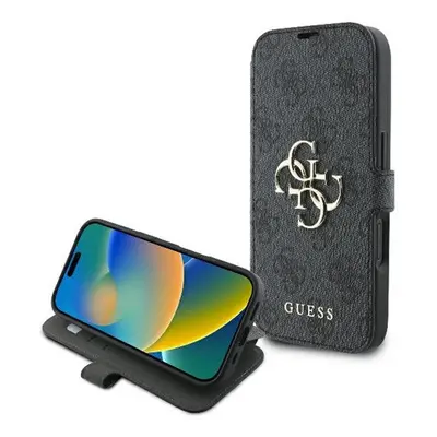 Guess 4G Metal Logo iPhone 16 flip/oldalra nyíló tok, fekete GUBKP16S4GMGGR