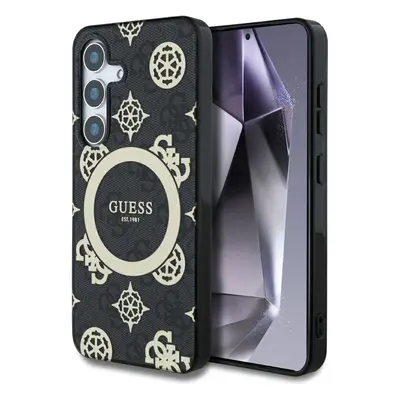 Guess 4G Background Gold Electroplated Peony Pattern Samsung Galaxy S25 MagSafe kemény hátlap to