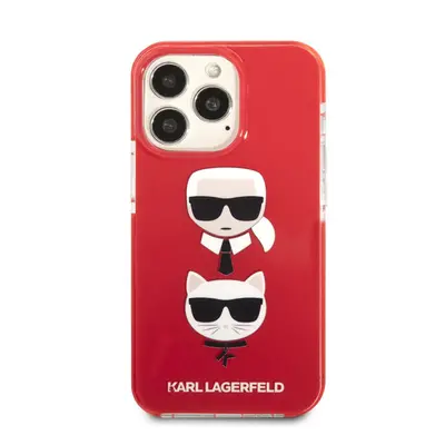 Karl Lagerfeld and Choupette Heads TPE szilikon hátlap tok Apple iPhone 13 Pro, piros