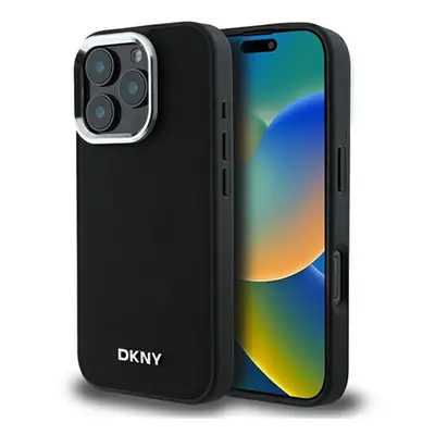 DKNY Plain Silver Logo iPhone 16 Pro MagSafe hátlap tok, fekete DKHMP16LPSCMCLK